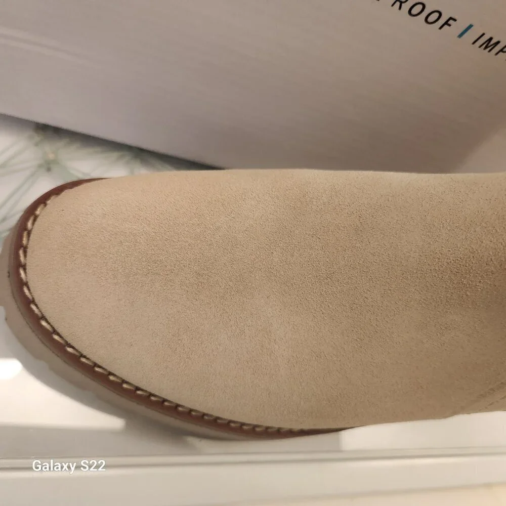 AQUA COLLEGE Womens Beige Waterproof Desiree Almond Toe Block Heel Booties 5.5 M